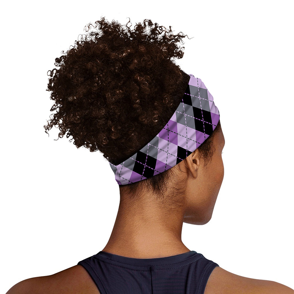 Black Grey And Violet Argyle Print Sports Headband