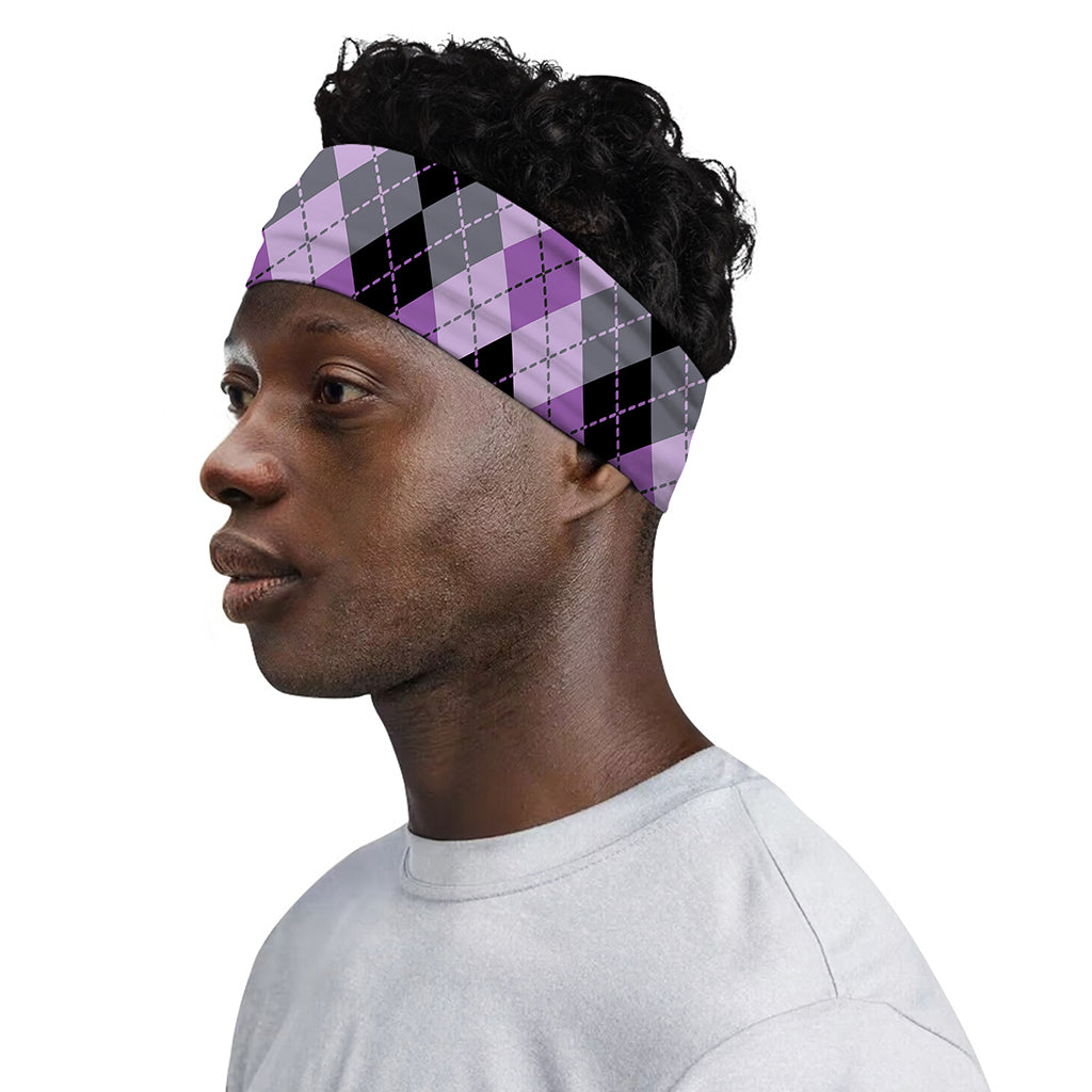 Black Grey And Violet Argyle Print Sports Headband