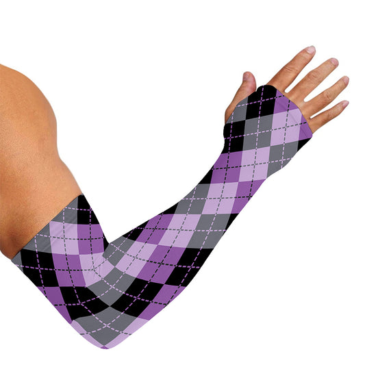 Black Grey And Violet Argyle Print Sun Protection Arm Sleeves