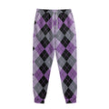 Black Grey And Violet Argyle Print Sweatpants