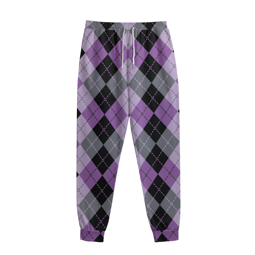 Black Grey And Violet Argyle Print Sweatpants
