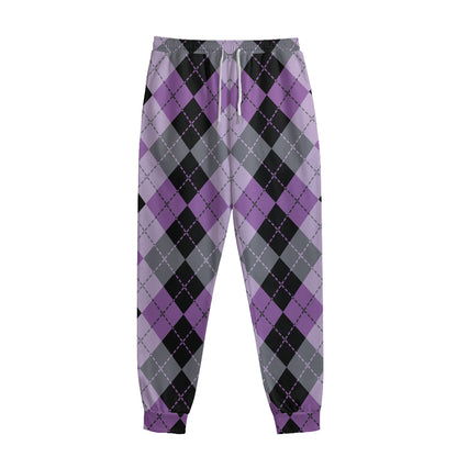 Black Grey And Violet Argyle Print Sweatpants