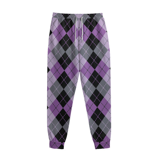Black Grey And Violet Argyle Print Sweatpants