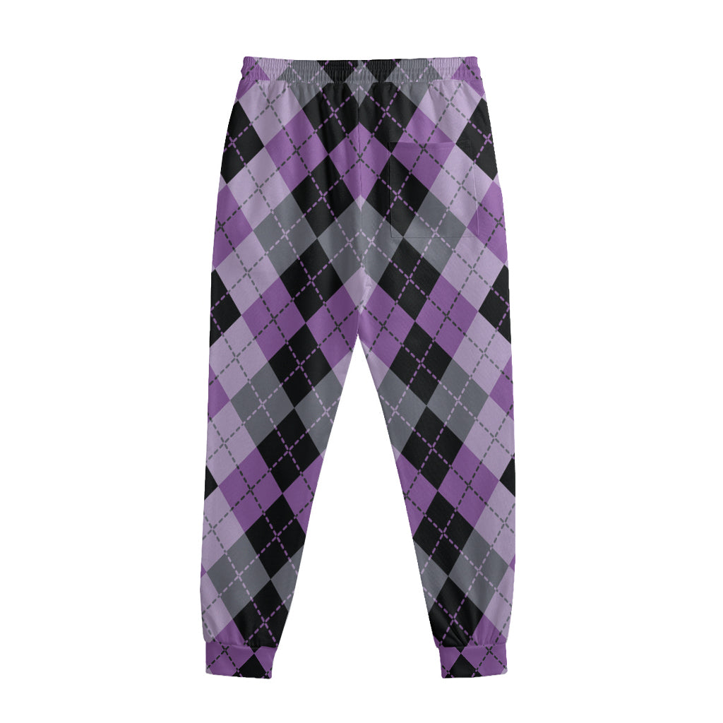 Black Grey And Violet Argyle Print Sweatpants