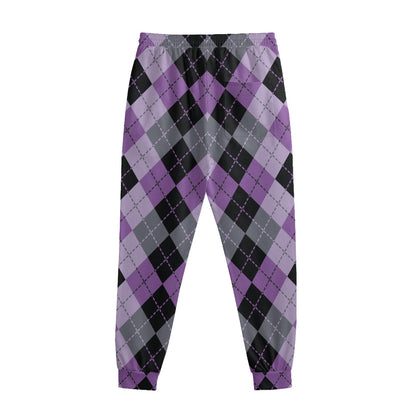 Black Grey And Violet Argyle Print Sweatpants