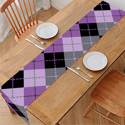 Black Grey And Violet Argyle Print Table Runner
