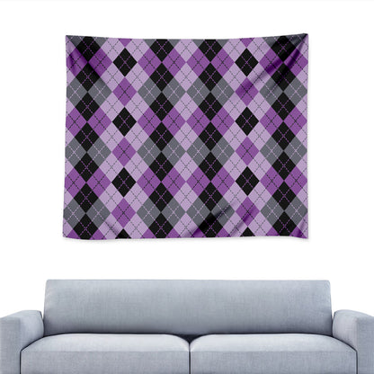 Black Grey And Violet Argyle Print Tapestry