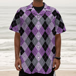 Black Grey And Violet Argyle Print Textured Short Sleeve Shirt