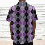 Black Grey And Violet Argyle Print Textured Short Sleeve Shirt