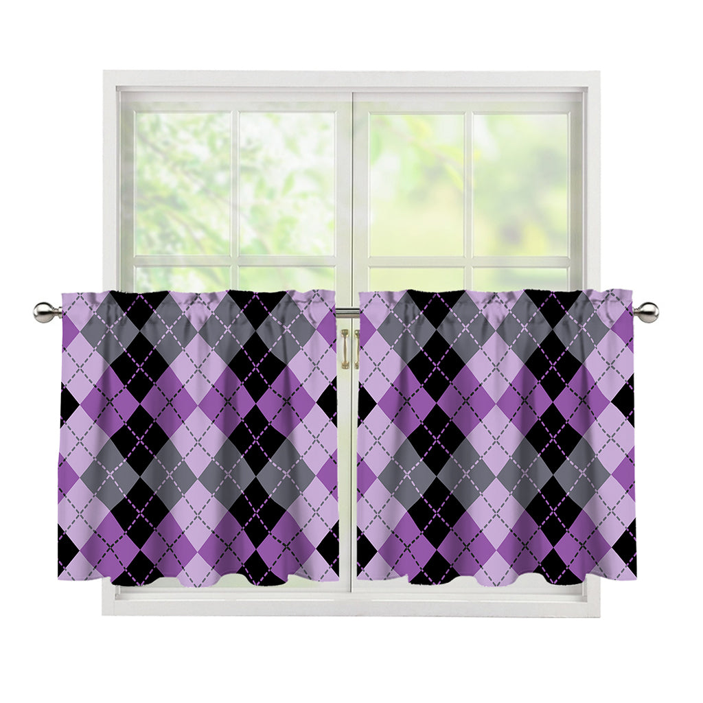 Black Grey And Violet Argyle Print Tier Curtains