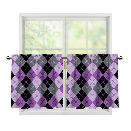 Black Grey And Violet Argyle Print Tier Curtains