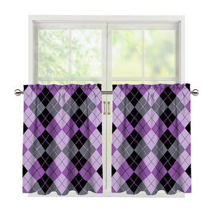 Black Grey And Violet Argyle Print Tier Curtains