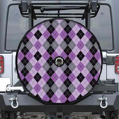 Black Grey And Violet Argyle Print Tire Cover With Camera Hole