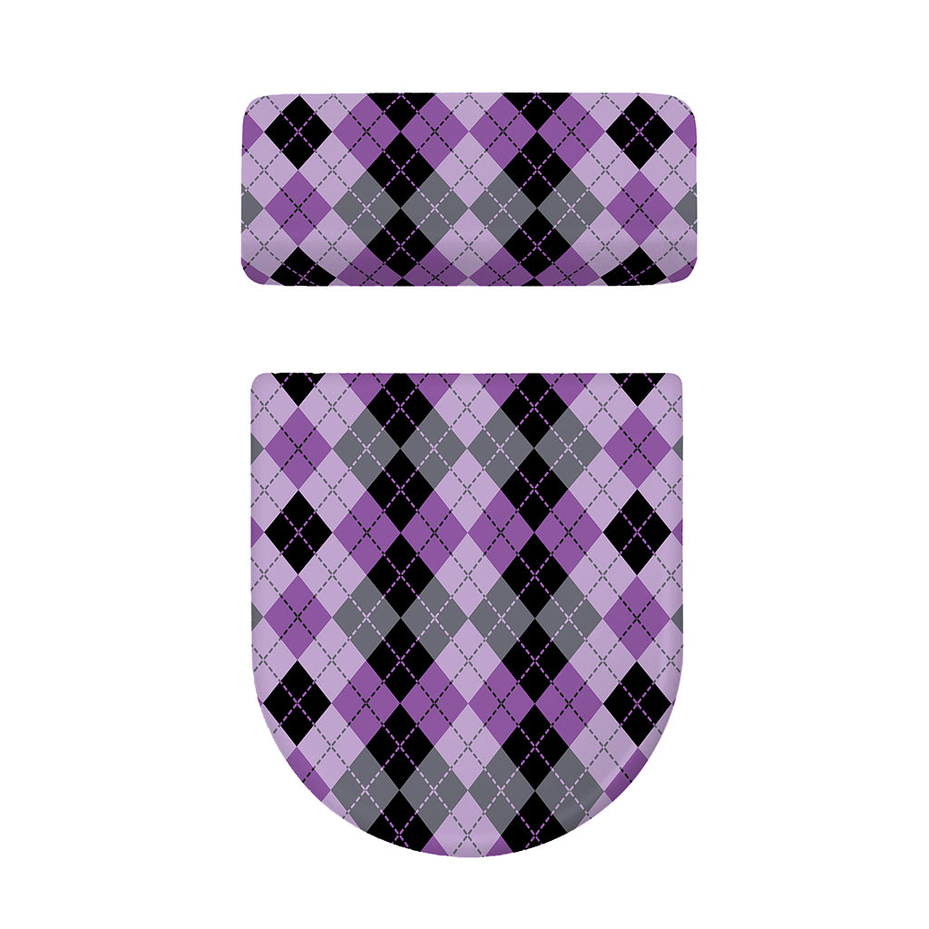 Black Grey And Violet Argyle Print Toilet Lid And Tank Cover Set