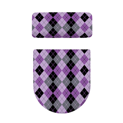 Black Grey And Violet Argyle Print Toilet Lid And Tank Cover Set
