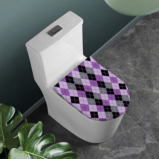 Black Grey And Violet Argyle Print Toilet Lid Cover