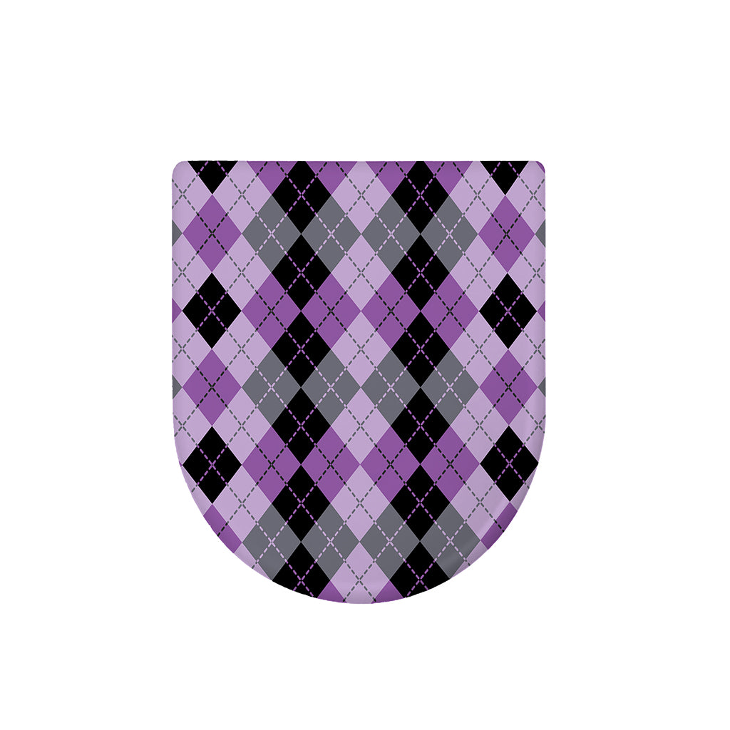 Black Grey And Violet Argyle Print Toilet Lid Cover