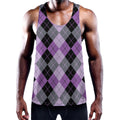 Black Grey And Violet Argyle Print Men's Workout Tank Top