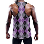 Black Grey And Violet Argyle Print Training Tank Top
