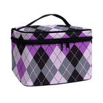 Black Grey And Violet Argyle Print Travel Makeup Bag