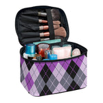 Black Grey And Violet Argyle Print Travel Makeup Bag