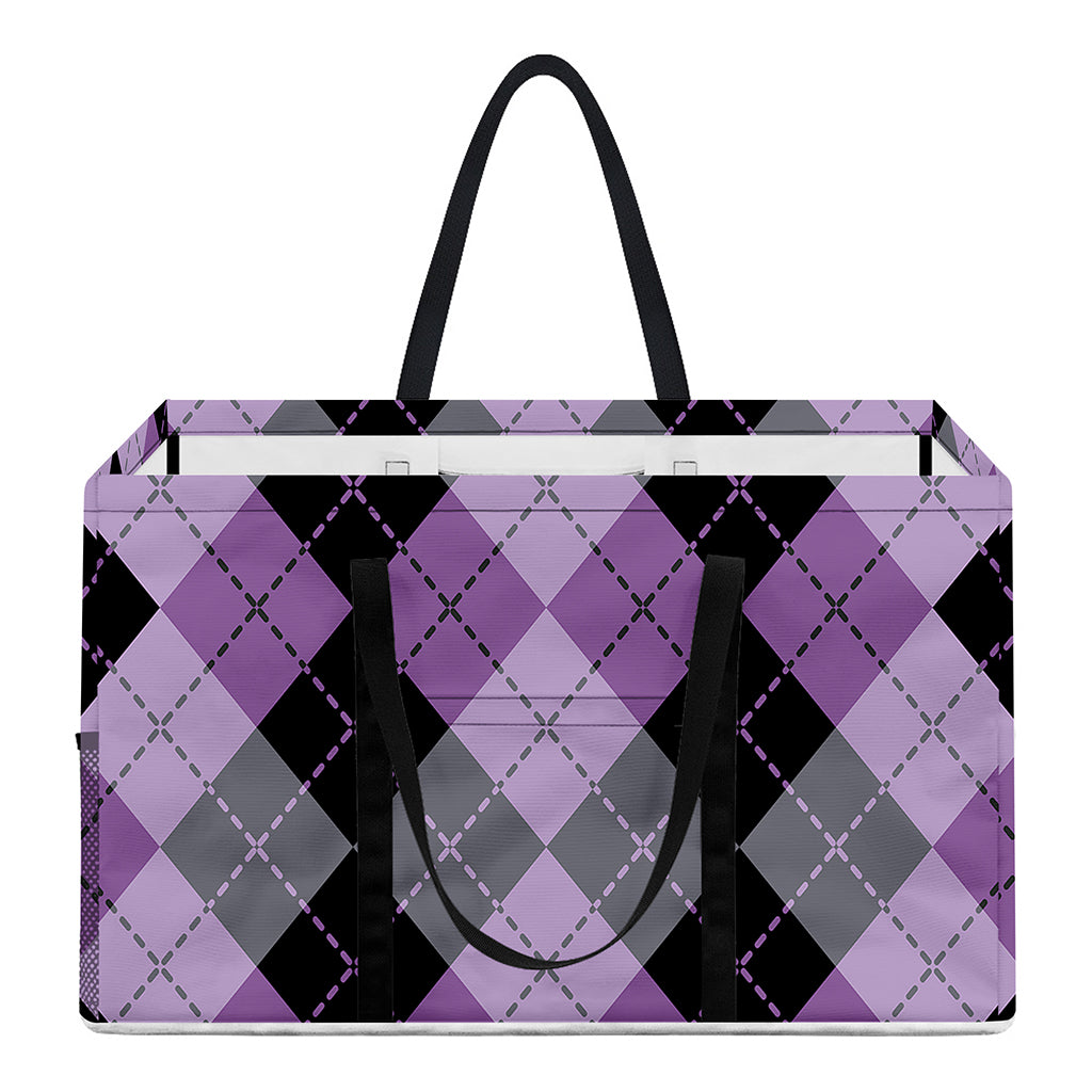 Black Grey And Violet Argyle Print Utility Tote Bag