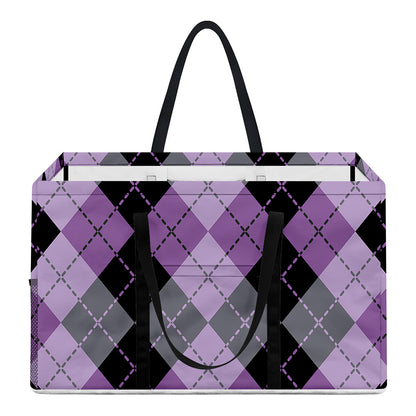Black Grey And Violet Argyle Print Utility Tote Bag