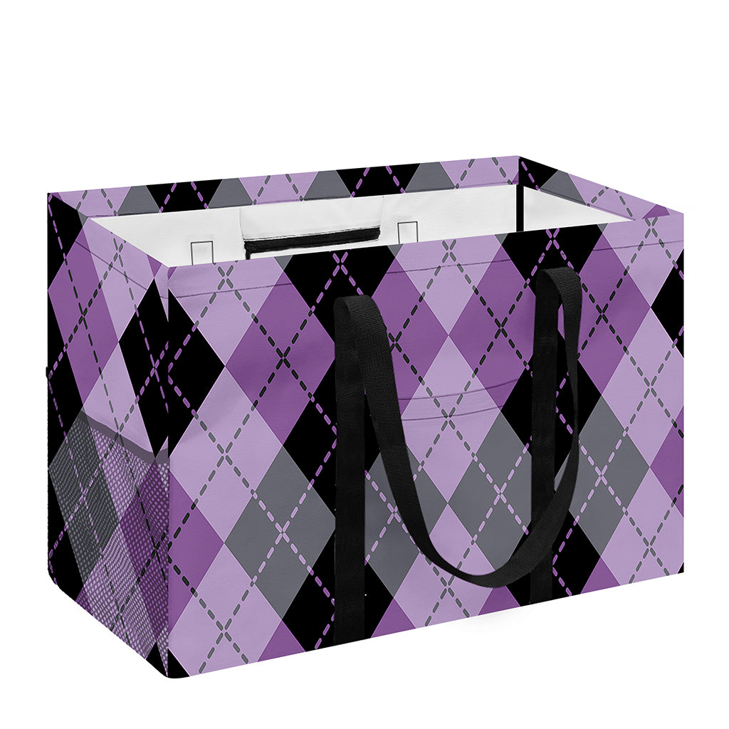Black Grey And Violet Argyle Print Utility Tote Bag