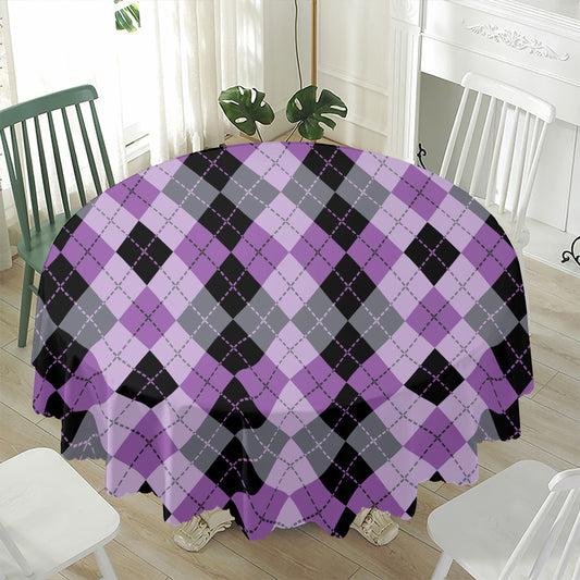 Black Grey And Violet Argyle Print Waterproof Round Tablecloth