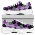 Black Grey And Violet Argyle Print White Chunky Shoes