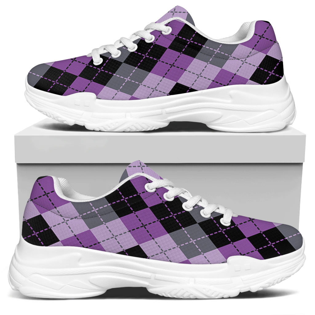 Black Grey And Violet Argyle Print White Chunky Shoes