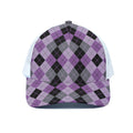 Black Grey And Violet Argyle Print White Mesh Trucker Hat