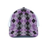 Black Grey And Violet Argyle Print White Mesh Trucker Cap