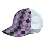 Black Grey And Violet Argyle Print White Mesh Trucker Cap