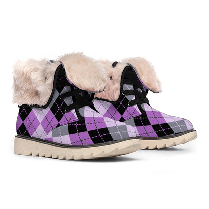 Black Grey And Violet Argyle Print Winter Boots