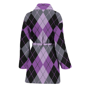 Black Grey And Violet Argyle Print Women's Bathrobe