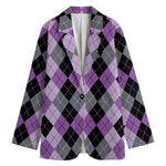 Black Grey And Violet Argyle Print Women's Blazer