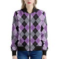 Black Grey And Violet Argyle Print Women's Bomber Jacket