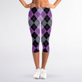 Black Grey And Violet Argyle Print Women's Capri Leggings