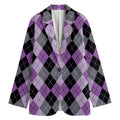 Black Grey And Violet Argyle Print Women's Cotton Blazer