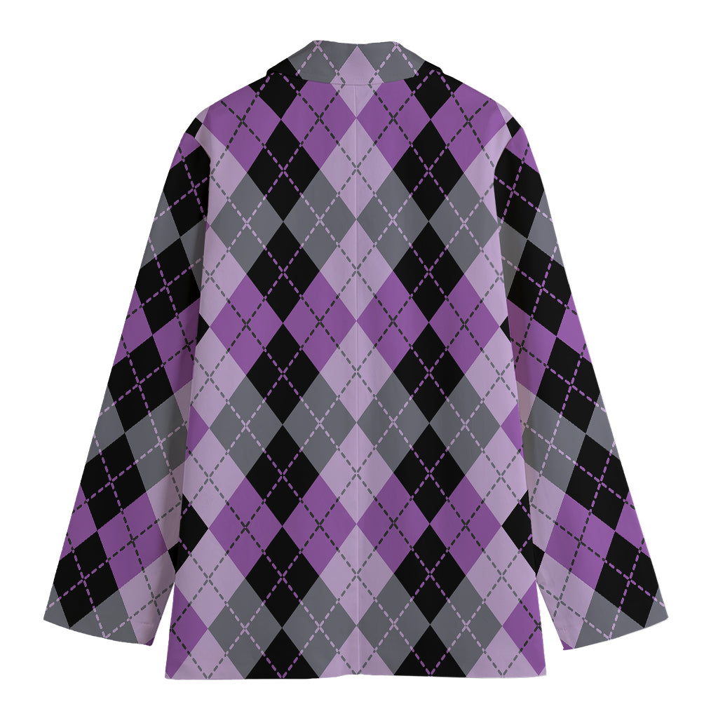 Black Grey And Violet Argyle Print Women's Cotton Blazer