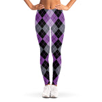 Black Grey And Violet Argyle Print Women's Leggings