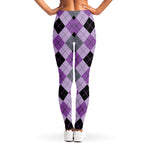Black Grey And Violet Argyle Print Women's Leggings