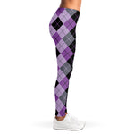 Black Grey And Violet Argyle Print Women's Leggings