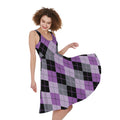 Black Grey And Violet Argyle Print Sleeveless Knee Length Dress