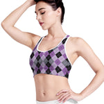 Black Grey And Violet Argyle Print Women's Sports Bra