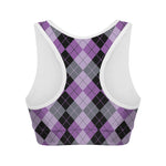 Black Grey And Violet Argyle Print Women's Sports Bra