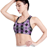 Black Grey And Violet Argyle Print Women's Sports Bra