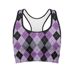 Black Grey And Violet Argyle Print Women's Sports Bra