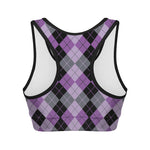 Black Grey And Violet Argyle Print Women's Sports Bra